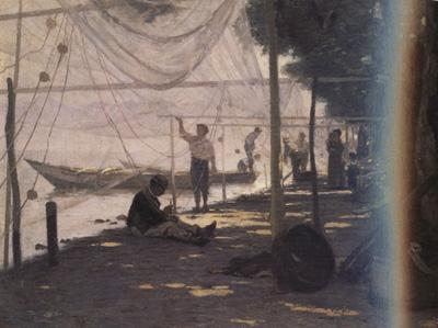 Francois Bocion Fishermen Mending Their Fishing Nets (nn02) Sweden oil painting art